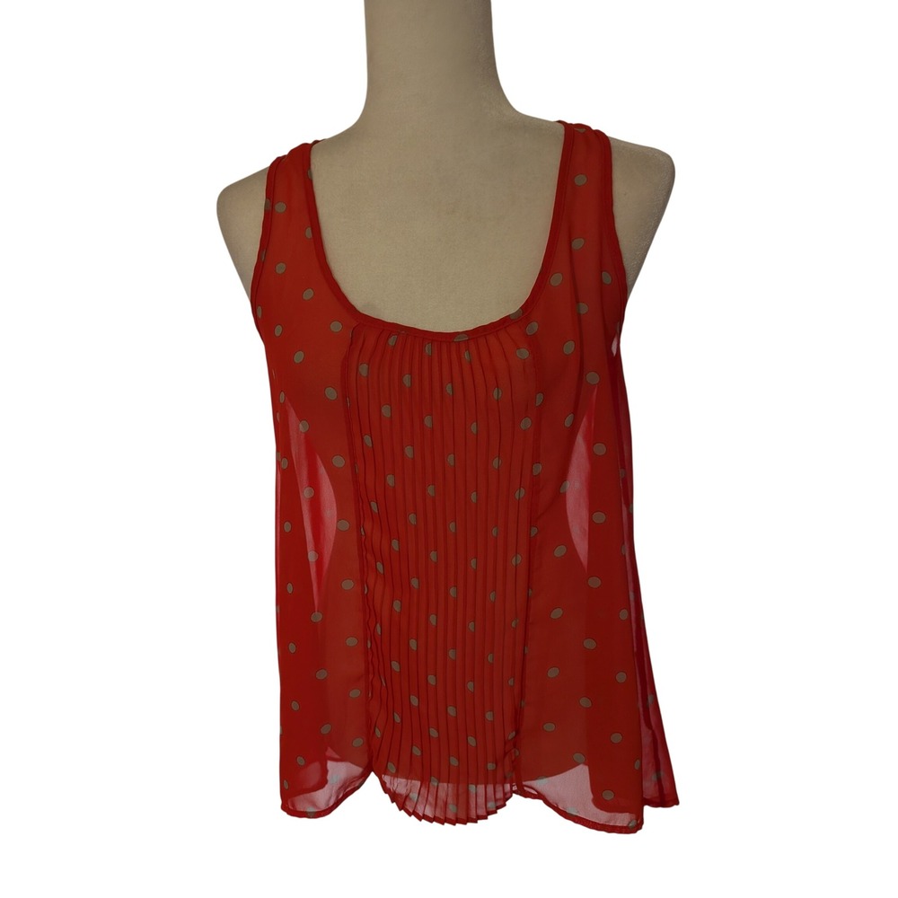 Soprano Red Polka Dot Pleated High Low Tank Top Blouse Small Made in USA